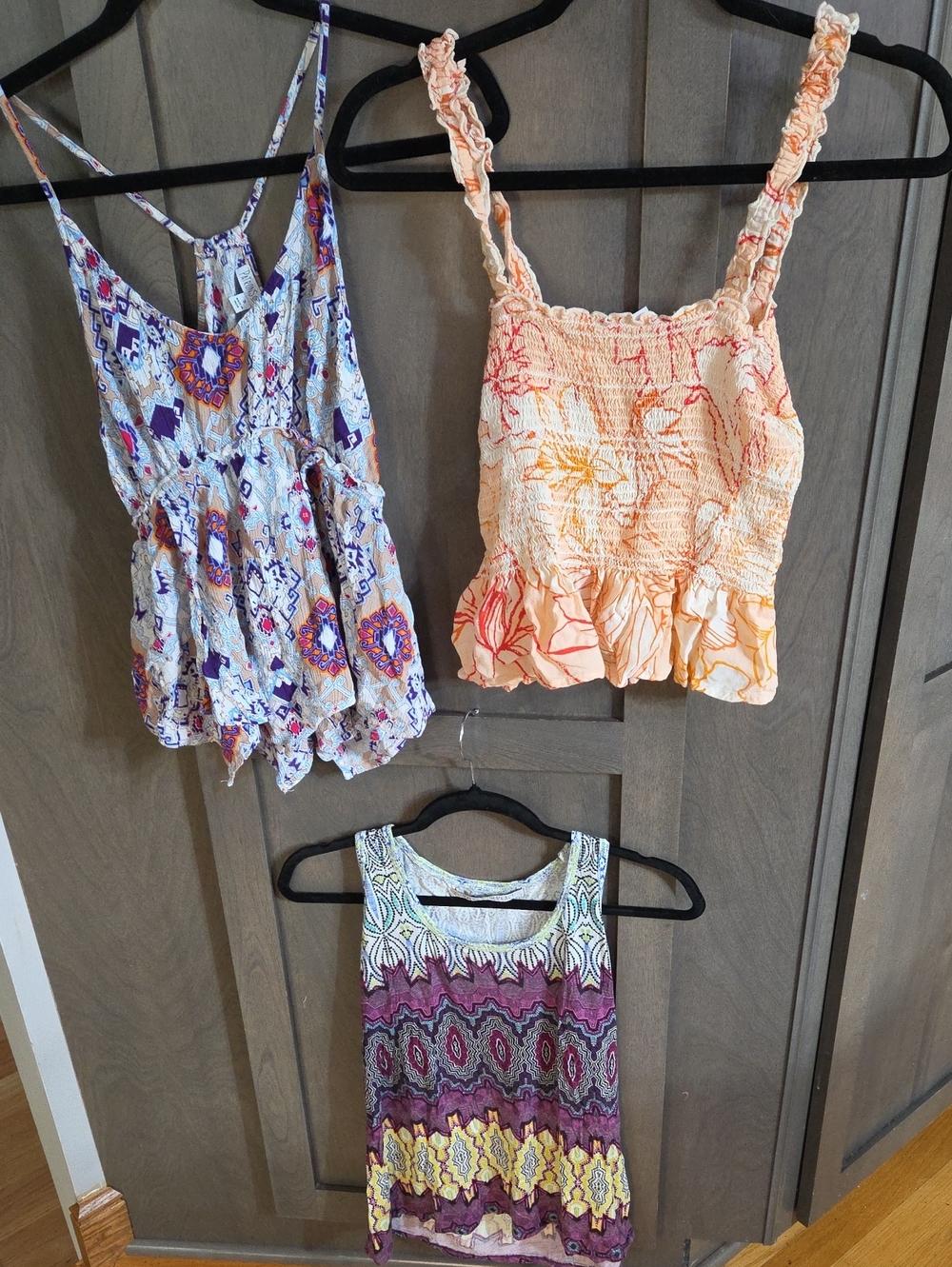 Patrons of Peace Peach Floral Smocked Ruffle Camisole